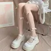 Medias de Seda Color Blanco Perla con Lazo Estilo Japonés Jk Pantimedias Lolita Adelgazantes Anti-enganches