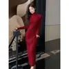 Vestido Suéter Estilo Mature Coreano para Mulheres, Novo Vestido de Malha Espesso de Gola Alta Slim Fit Outono e Inverno