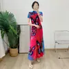 [Liquidação] conjunto moda feminina estampado manga curta comprimento médio saia plissada slim duas peças saia longa plissada