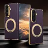 Funda magnética con soporte giratorio adecuada para Samsung ZFold8, elegante funda de cuero para teléfono con correa de muñeca anti-caída de mano para ZFold7