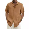 2026 Sitio Independiente Deseo Artículo Más Vendido de Amazon Verano Cuello en V Botón Algodón Lino Color Sólido Camisa de Moda para Hombre