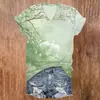 Camiseta Feminina Gola V Manga Curta Personalizada com Estampa de Fênix e Flores, Impressão Digital 3D, Peça Única