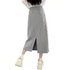 Saia Midi Elegante Estilo Coreano Nova Coleção Outono/Inverno 2026, Cintura Alta, Efeito Emagrecedor, Fenda nas Costas e Cintura Elástica, Estilo Casual Fino Versátil