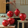 Nuevo Jarrón Cerámico Rojo Estilo Chino Festivo para Bodas Decoración para el Hogar Sala de Estar Arreglo Floral Hotel Decoración Suave Maceta Recipiente para Flores