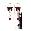 Pendientes de Terciopelo Rojo y Rosa Otoño e Invierno para Mujer Pendientes de Borla Retro Franceses Super Hada Pendientes Sin Perforar Pendientes de Clip