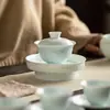 Bandeja de Cerâmica Verde Sombra Embossada Feita à Mão Bandeja para Gaiwan Conjunto de Chá Kung Fu Celadon Xícara do Anfitrião Xícara de Degustação Xícara de Chá Xícara da Feira