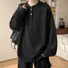 Sudadera con Capucha Pesada Desestructurada Estilo Americano Otoñal para Hombre con Cuello Texturizado Camiseta de Manga Larga Capa Base Interior Holgada