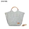 Bolsa de Lona Listrada Simples Artística Estilo Coreano, Bolsa de Mão Casual e Fashion, Bolsa de Ombro e Transversal de Grande Capacidade para Mulheres