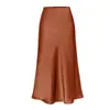 Saia Midi Elegante, Simples, Sedosa de Cetim de Acetato, Cintura Alta, Emagrecedora, Em Estoque, Novo Estilo Primavera/Verão, Saia Bodycon Cauda de Peixe