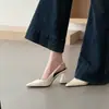 ¡En stock, se envía al instante! Zapatos Elegantes de Tacón Alto de Cuero Genuino Color Blanco Crudo para Mujer, Tacón Grueso, Punta Fina, Sandalias de Talón Abierto, Planos Versátiles de Moda