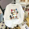 Camiseta base blanca de manga larga, corte holgado, cuello redondo, 100% algodón, nueva camiseta estampada estilo coreano para estudiantes