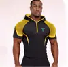 Macacão Masculino com Capuz e Manga Longa, Design com Meio Zíper, Secagem Rápida, Respirável, Elástico, Ajuste ao Corpo, Top Esportivo para Treinamento Fitness