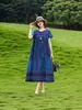 Elegante y moderno vestido de noche de algodón y seda de verano nuevo para madres de mediana edad y mayores, elegante vestido casual holgado para el hogar para mujer