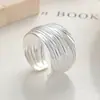 Anillo Rayado de Plata de Ley 925 para Mujer, Estilo Ins Europeo y Americano, Anillo Abierto Ajustable, Diseño de Nicho, Joyería de Plata Elegante