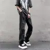 Jeans Rasgados Rap Wash Masculino Estilo Americano High Street Marca de Moda hiphop Slim-fit Calças Retas Verão Fino