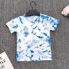 Camiseta de Algodón con Teñido Anudado de Plantas Antiguas Hecho a Mano Característica para Niños y Niñas Verano Media Manga