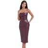 Falda de tirantes de PU sexy para mujer, nueva falda midi ajustada sin espalda con tirantes, vestido dividido europeo y americano, de comercio exterior