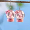 Explosões Europeias e Americanas Bola de Neve de Natal em Acrílico Brincos de Árvore de Bolo com Laço Rosa Acessórios de Moda de Natal