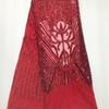 Tela bordada de malla con lentejuelas rojas grandes y fijas de estilo europeo y americano para accesorios de vestido DIY