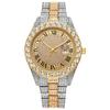Reloj Hiphop Explosiones Europeas y Americanas Banda de Acero para Hombre Hiphop Diamantes Graduados Romanos Calendario Reloj de Cuarzo para Hombre