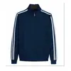 Traje de cárdigan azul marino de manga larga para hombre y mujer, primavera y otoño, para correr por la mañana, de tres rayas, ropa deportiva para correr, conjunto casual de dos piezas para pareja