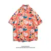 Camisa de manga corta para hombre y mujer estilo Hong Kong vintage estampada verano fina con caída volantes guapo casual top de media manga abrigo moda