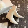 Otoño/Invierno 2025 Nuevo Estilo Elegantes Botines Cortos de Punta Fina con Tacón Grueso para Mujer, Versátiles, Elásticos, Adelgazantes, Tacón Medio, Botas Martin Forradas