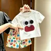 2026 Novo Conjunto de Verão Infantil Olhos de Desenho Animado Fofos Manga Curta Shorts Super Fofos de Desenho Animado Conjunto de Duas Peças Versátil