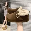 Zapatos Birkenstock Invierno 2025 Mujer Más Terciopelo Completamente Cubiertos Hebilla Metálica Zapatos de Algodón con Piel Retro Escarchado Cálido Ropa de Abrigo