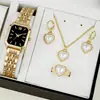 Conjunto Popular de Relojes para Mujer Transfronterizo de Comercio Exterior, Conjunto de Cinco Piezas con Reloj para Mujer Incrustado de Diamantes, Reloj de Cuarzo Cuadrado de Moda para Dama