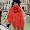 Bufanda de cachemira para mujer, otoño e invierno, color liso, imitación de cachemira, estilo chino, larga, color rojo, combinable con todo.