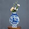 Jarrón de Cerámica Jingdezhen Dinastías Ming y Qing Método Clásico de Fase Qing Jarrón Plano Adornos de Estilo Chino Porcelana Azul y Blanca Antigua Arreglo Floral