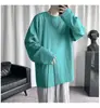 Camiseta manga larga otoño top perezoso holgado todo vale moderno color liso prenda interior estilo coreano moderno cuello redondo largo