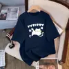 Camiseta de Algodón Puro Suelta de Manga Corta para Mujer 2026, Top Corto Holgado de Talla Grande a Media Longitud con Diseño de Gato