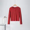 Camiseta Henley Elástica de Canalé para Mujer, Manga Larga, Botones al Frente, Corte Ajustado, Base, Dulce y Picante, Deseo Puro, Primavera y Otoño 2026