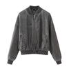 Comercio Exterior Verano Europeo y Americano Cuello Alto Holgada Chaqueta de Cuero Pu Efecto Lavado Chaqueta Bomber 3046096