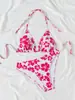 Biquíni Novo 2025 Cruzamento de Fronteiras Europeu e Americano Aliexpress Amarração Estampa de Leopardo Sexy Biquíni Dividido Roupa de Banho Roupa de Banho para Mulheres