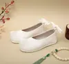 Zapatos de Lazo para Niños, Zapatos de la Dinastía Han, Color Puro Estilo Chino Disfraz Antiguo, Elegantes Zapatos de Tela Bordada para Escenario Película y Televisión, Zapatos de Mujer