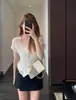 Elegancia Suave Estilo Francés, Cárdigan de Gasa Burbuja con Textura Cuello en V Estilo Coreano, Top Ajustado de Manga Corta para Mujer, Nuevo Modelo de Verano
