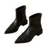 Botines retro de punta fina estilo francés para mujer, colección otoño/invierno 2026, con forro de felpa, cremallera trasera, diseño ajustado, botines tipo calcetín elásticos y botas de color nude
