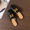 Mules Cerrados de Metal con Hebilla, En Stock Transfronterizos, Tacón Bajo de Piel Suave, Planos Perezosos para Casa y Uso al Aire Libre, Zapatos para Mujer