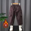Calças Cargo para Meninos Outono e Inverno 2025 Novas Estilosas Engrossadas Calças Retas Infantis Roupa de Inverno com Lã para Bebê