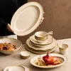 Conjunto de Louça de Mesa Cerâmica com Padrão Ondulado Queimado em Forno de Fábrica, Louça de Jantar Estilo Rústico, Novo Conjunto de Pratos e Tigelas de Porcelana para Casa Nova