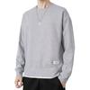 Camiseta casual de manga comprida de cor sólida simples para primavera, combina com tudo, falsa de duas peças, masculina, moderna, moderna, solta, confortável, gola redonda