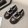 Zapatos Mary Jane para Mujer Versátiles con Punta Redonda JK Combinando Zapatos Pequeños de Cuero Falda Correa Única Francesa Encaje Estilo Academia Suela Gruesa