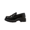 Cuero Genuino Estilo Británico Zapatos Pequeños de Cuero para Mujer Zapatos de Suela Gruesa Planos Negro Mocasines Retro Zapatos de Trabajo Versátiles Tacón Medio Profesionales