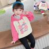 Moletom com Capuz Estampado de Desenho para Meninas, Blusa Grossa de Seda de Leite, Roupa de Fora, Novo Estilo Primavera e Outono, Roupa Infantil de Comércio Exterior, Atacado