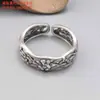 Anillo de plata de ley con forma de zorro, flor pequeña, moneda, candado Ruyi, flor, anillo vintage desgastado simple para dedo índice, joyería al por mayor