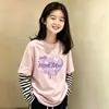 Camiseta de manga larga para niña 2026 nuevo estilo de otoño, top a rayas de algodón puro elegante y lindo con un diseño de dos piezas simulado
