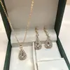 Juego de Joyería Retro de Collar y Pendientes de Gota de Agua con Circonita, Pendientes de Estilo Elegante Francés, Cadena para Clavícula, Accesorios de Joyería para Novia